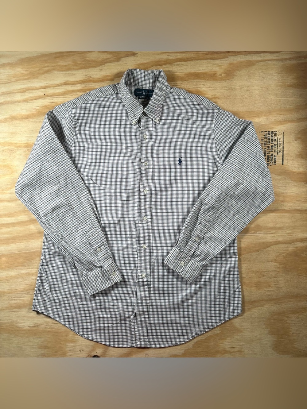 Ralph Lauren Custom Fit Plaid Button Down Shirt Mens XL White Blue Burgundy Grid
